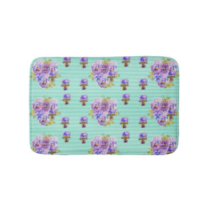 Shabby Aqua Pansy viola Blume Bath Mat Badematte