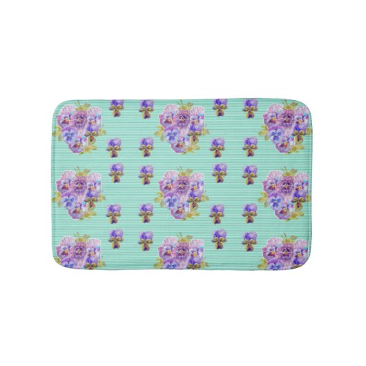 Shabby Aqua Pansy viola Blume Bath Mat Badematte (Vorderseite)