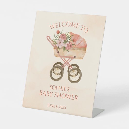 Shabby Baby Carriage Welcome Sign Baby Shower Sockelschild (Vorderseite)