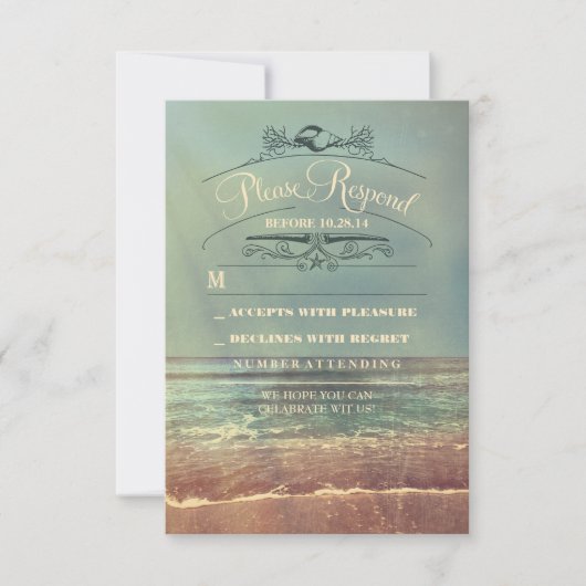 Shabby Beach Hochzeit RSVP Karte (Vorderseite)