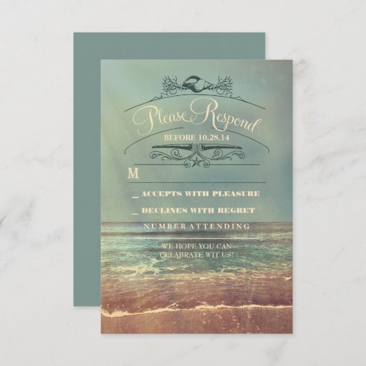 Shabby Beach Hochzeit RSVP Karte (Vorne/Hinten)