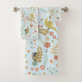 Shabby Birds & Branches Blue Bath Handtuch Set