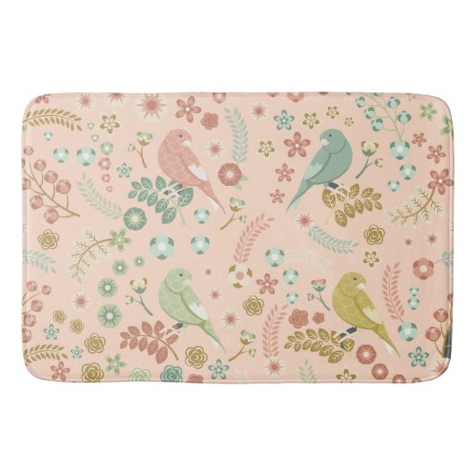 Shabby Birds & Branches Pastel Lachs Badematte (Vorderseite)