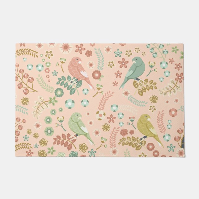 Shabby Birds & Branches Pastel Lachs Fußmatte (Vorderseite)