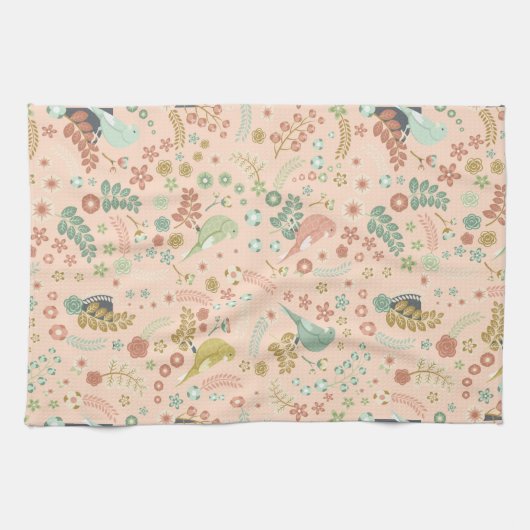 Shabby Birds & Branches Pastel Lachs Geschirrtuch (Horizontal)