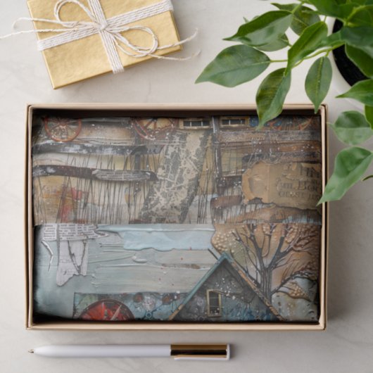 SHABBY BLAUE BAHNHOF GEMISCHTE MEDIENDECOUPAGE SEIDENPAPIER (Geschenk)