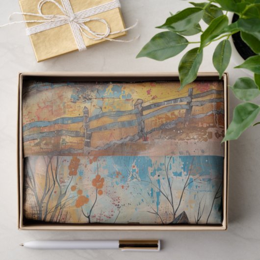 SHABBY BLAUE FARMHOUSE IM HERBST SEIDENPAPIER (Geschenk)