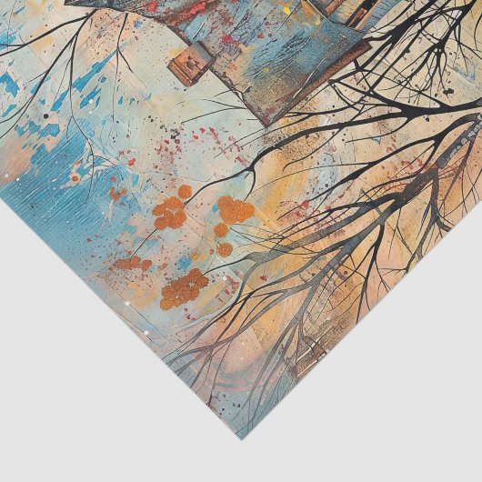 SHABBY BLAUE FARMHOUSE IM HERBST SEIDENPAPIER (Ausschnitt)