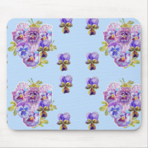 Shabby Blue Pansy floral Computer Maus Mat Pad Mousepad