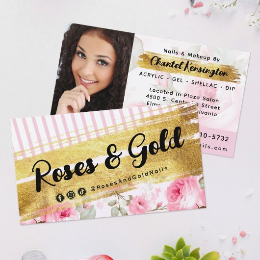 Shabby Blush Rose & Gold Social Foto Visitenkarte