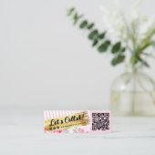 Shabby Blush Rose & Goldene Einflüsse QR Mini Visitenkarte (Stehend Vorderseite)