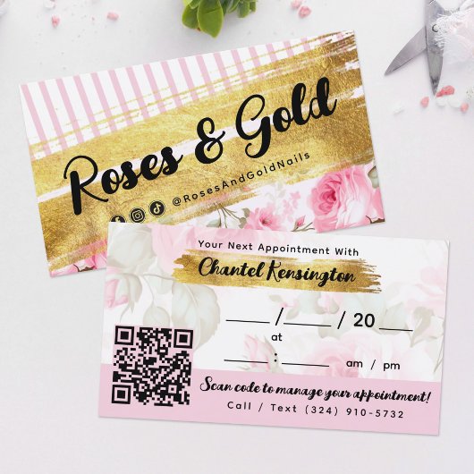 Shabby Blush Wasserfarbe Rose Gold QR Ernennung Visitenkarte