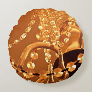 Shabby Chandelier Bling 3-Gold-RUNDE-THROW PILLOW Rundes Kissen