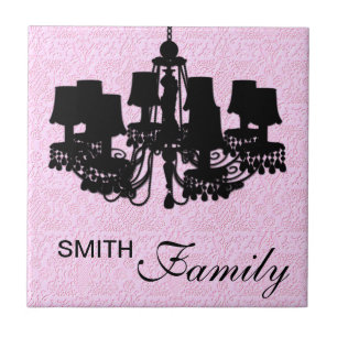Shabby Cherub Chandelier Silhouette PINK TILE Fliese
