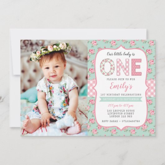 Shabby Chic-1. Geburtstags-Einladung Einladung (Vorderseite)