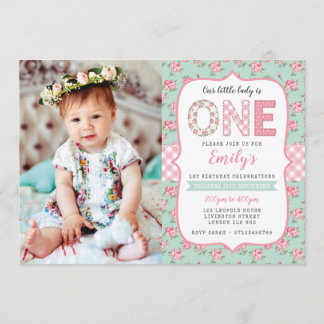 Shabby Chic-1. Geburtstags-Einladung Einladung