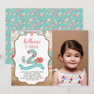 Shabby Chic 2. Geburtstagseinladung mit Foto Einladung