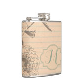 Shabby Chic Alte Papiermonogramm Whiskey Flasche Flachmann (Rechts)