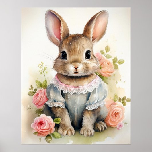 Shabby Chic Antique Rabbit Girl Poster (Vorne)