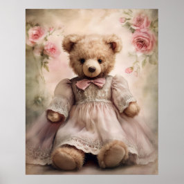 Shabby Chic Antique Teddy Girl Poster