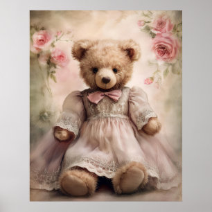 Shabby Chic Antique Teddy Girl Poster