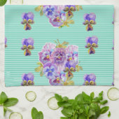 Shabby Chic Aqua Pansy Floral Küche Handtuch (Gefaltet)