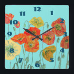 Shabby Chic Aqua Poppies Mohn Blumenzimmeruhr Quadratische Wanduhr<br><div class="desc">Shabby Chic Aqua Poppies Poppy Floral Room Clock. Entworfen aus meiner ursprünglichen Aquarellkunst.</div>