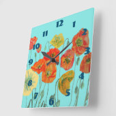 Shabby Chic Aqua Poppies Mohn Blumenzimmeruhr Quadratische Wanduhr (Winkel)
