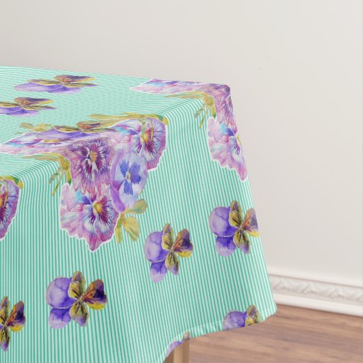 Shabby Chic Aqua Stripe Pansy Floral Tablette Tischdecke (Beispiel)