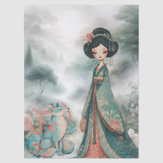 Shabby Chic Aquamarin Floral Geisha Craft Seidenpapier (Vorderseite)
