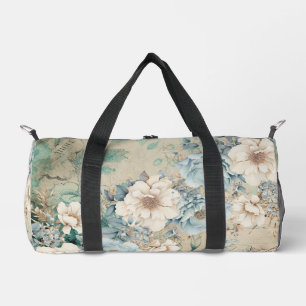 Shabby Chic Aquamarin Pastell Floral Duffle Beutel Bag