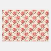 Shabby Chic Aquarell Rote französische Rose Grünpf Geschenkpapier Set (Vorderseite 2)