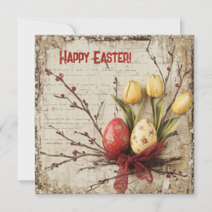 Shabby Chic Aquarell rote und gelbe Ostereier Feiertagskarte