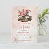 Shabby Chic Aquarellblau Rosengarten Tee Party Einladung (Stehend Vorderseite)