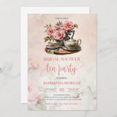 Shabby Chic Aquarellblau Rosengarten Tee Party Einladung (Vorne/Hinten)