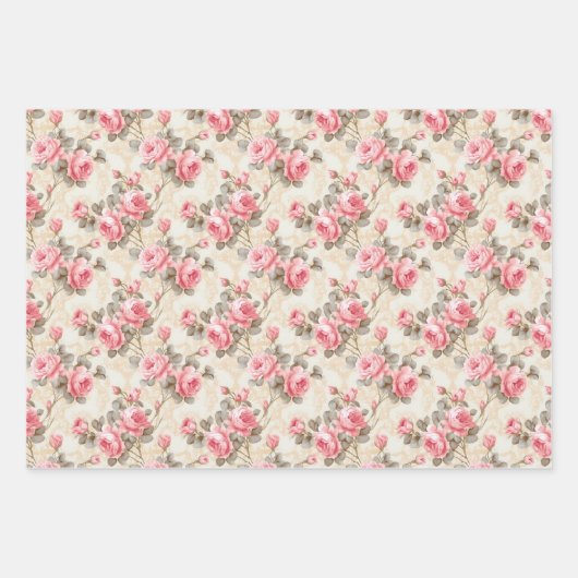 Shabby Chic Aquarellmagenta und Salbei Rose Geschenkpapier Set (Vorderseite)