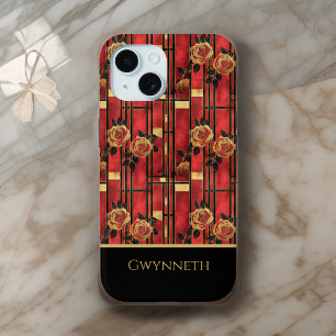 Shabby Chic Art Déco Rot und Gold Rosen Monogramm Case-Mate iPhone Hülle