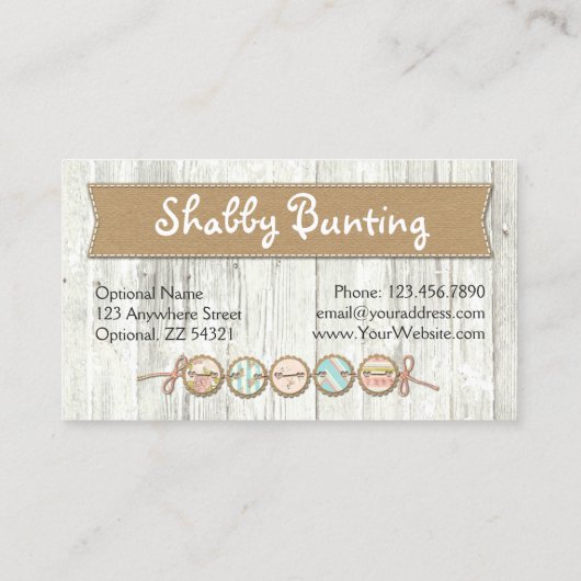 Shabby Chic auf rustikal weißgestrichenem Holz Visitenkarte (Rückseite)