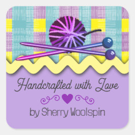 Shabby Chic aus Strickfaser kariert Quadratischer Aufkleber