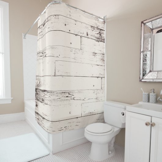 Shabby Chic aus Weißem Elfenbeinholz Rustikales Ba Duschvorhang (Beispiel)