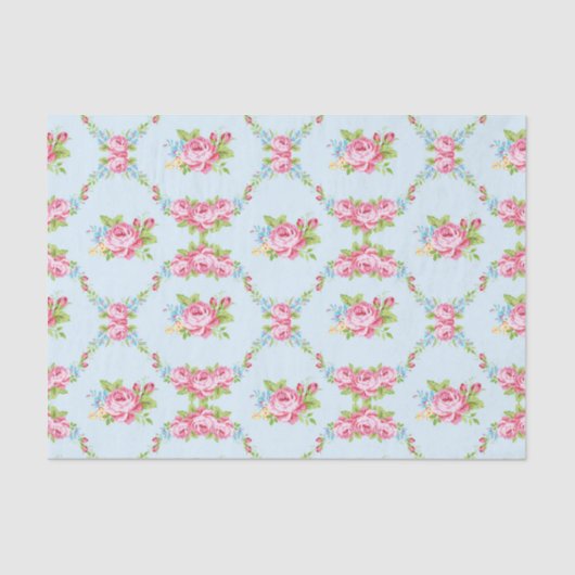 Shabby Chic, Baby blau, rote Rosen, viktorianisch, Seidenpapier (Vorderseite)