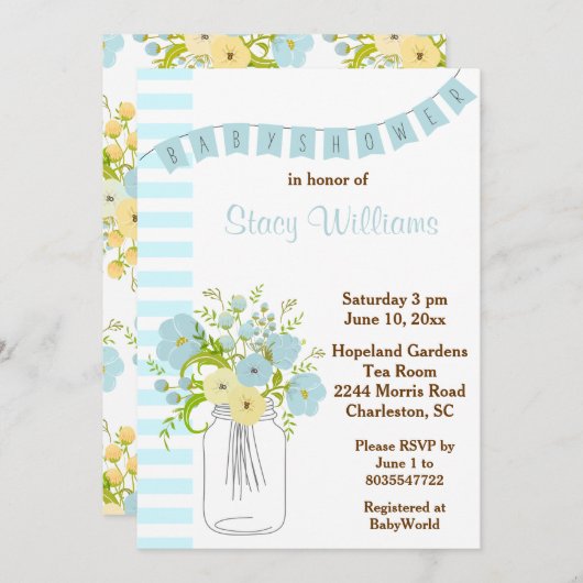 Shabby Chic Baby Boy Dusche Einladung (Vorne/Hinten)