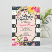 Shabby Chic Baby Dusche Einladung | Floral (Stehend Vorderseite)