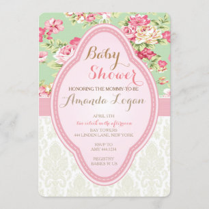 Shabby Chic-Baby-Duschen-Tee-Party Einladungen