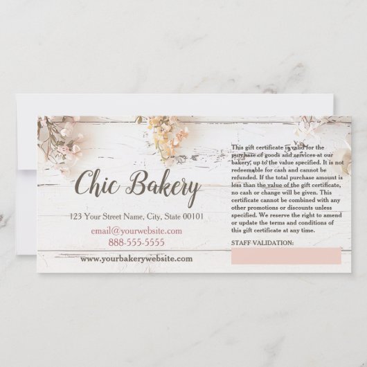 Shabby Chic Bäckerei Vintag Geschenkgutschein (Rückseite)