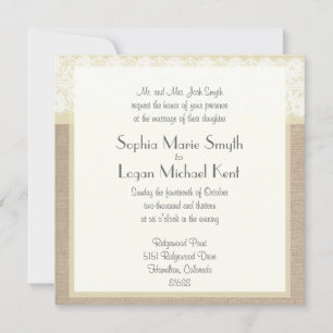 Shabby Chic Beige Lace Burlap Hochzeit Einladung
