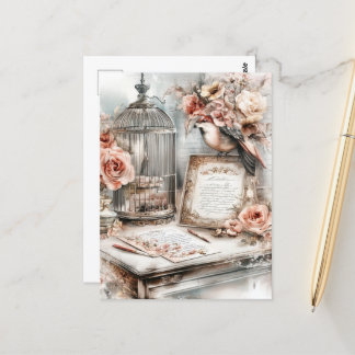 Shabby Chic Bird Cage Bird & Rose Postkarte