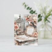 Shabby Chic Bird Cage Bird & Rose Postkarte (Stehend Vorderseite)