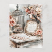 Shabby Chic Bird Cage Bird & Rose Postkarte (Vorderseite)