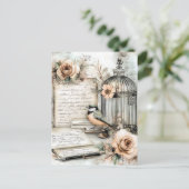 Shabby Chic Bird & Cage Postkarte (Stehend Vorderseite)